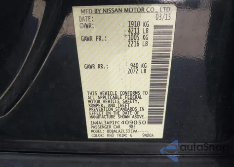 2015 Nissan Altima 2.5 from USA, damaged, VIN 1N4AL3AP1FC409050